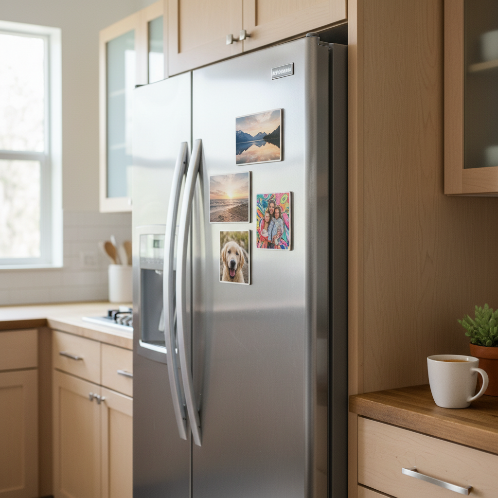 Vinyl Custom Photo Magnets in modern kitchen